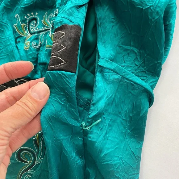 Boho Teal Embroidered Gemstone Waist Empire Top Small - Picture 5 of 6